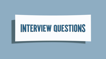 Interview Questions. A card isolated on blue background.