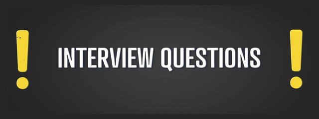 Interview Questions. A blackboard with white text. Illustration with grunge text style.