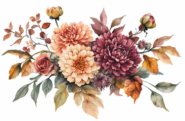 Autumnal Floral Arrangement:  A captivating bouquet of fall-inspired flowers, featuring rich hues of burgundy, peach, and gold, creating a warm and inviting aesthetic.