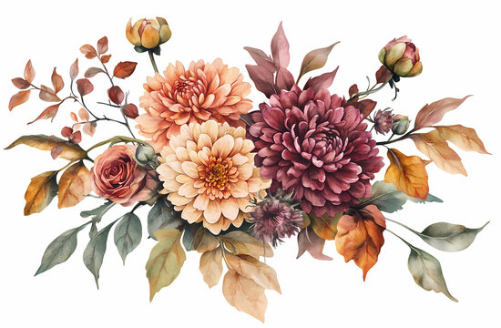 Autumnal Floral Arrangement:  A captivating bouquet of fall-inspired flowers, featuring rich hues of burgundy, peach, and gold, creating a warm and inviting aesthetic.