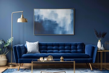 Modern Interior of Stylish Living Room ,Wall Mock Up, Frame , Poster with Beautiful Background, 3d render