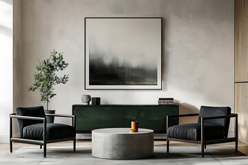 Modern Interior of Stylish Living Room ,Wall Mock Up, Frame , Poster with Beautiful Background, 3d render