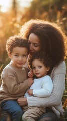 Obraz premium Warm Family Embrace in Autumn Field