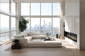 Fototapeta premium Modern Interior of Stylish Living Room ,Wall Mock Up, Frame , Poster with Beautiful Background, 3d render