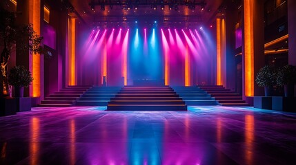 Concert stage enhanced by vibrant spotlights and bold colorful lighting display picture