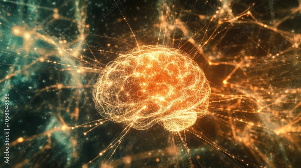 Leinwandbilder a vibrant display shows a brain surrounded by glowing neural connections, representing activity and 