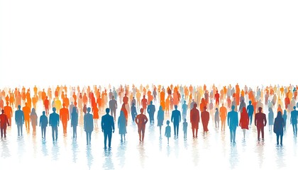 Naklejka premium Simple, vibrant crowd of people in minimalistic style, representing different ages and skin tones, set against a white background for diversity