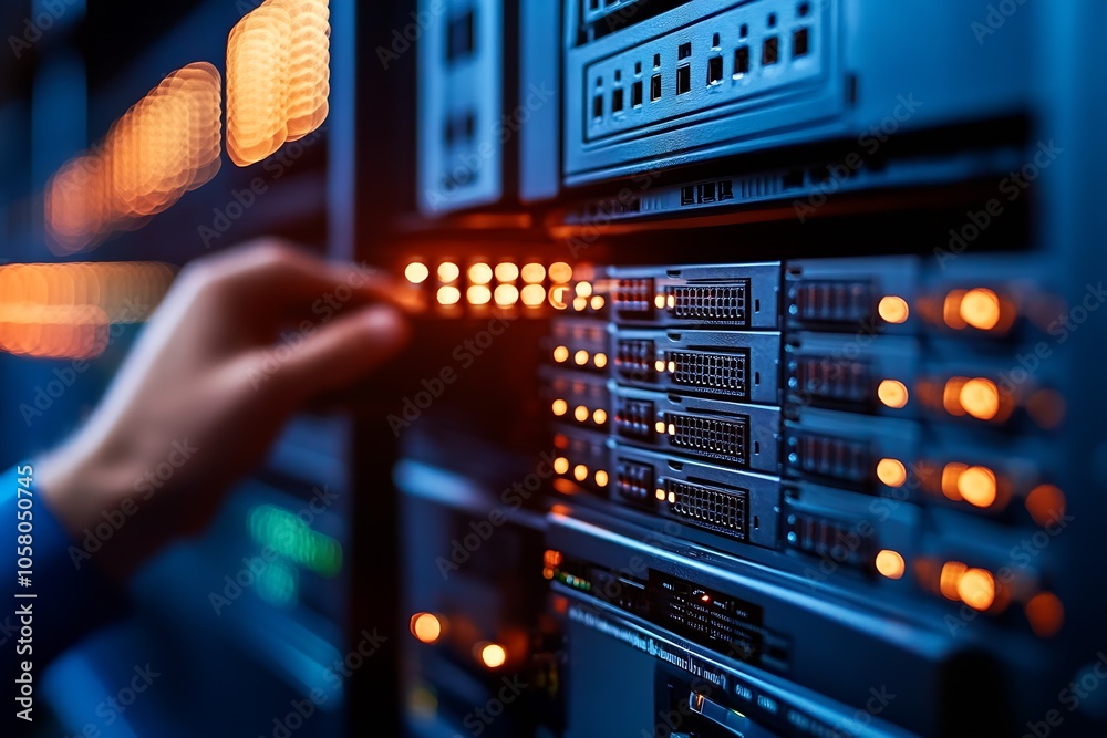 Fototapete Technician Operating Real-Time Monitoring in Data Center Server Room : Generative AI