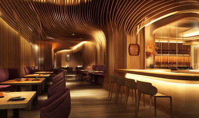 Luxurious Wooden Restaurant Interior Design 