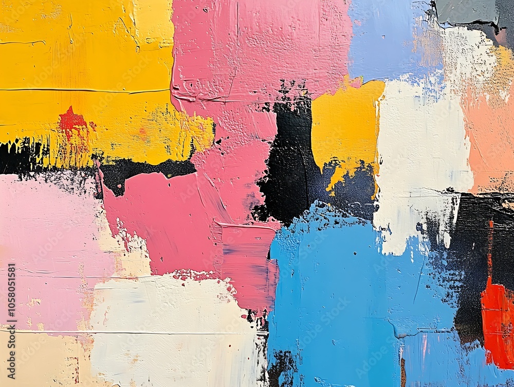 Poster Colorful Abstract Textured Oil Painting with Vibrant Brush Strokes and Expressive Patterns : Generative AI