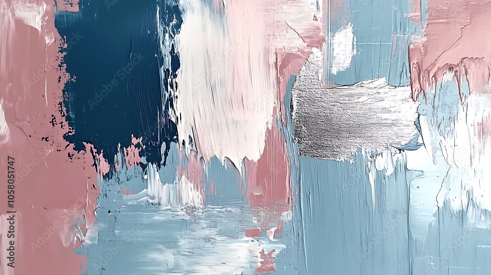 Poster Modern Abstract Painting with Soft Pastels and Metallic Silver Accents : Generative AI