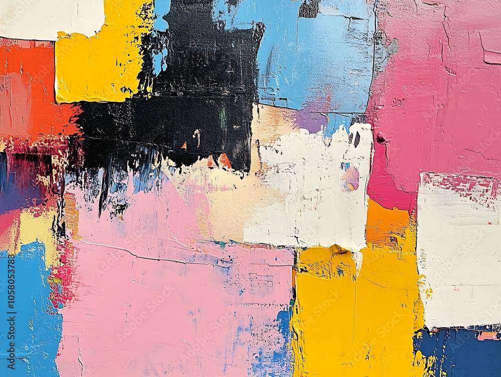 Poster Vibrant Multicolored Abstract Painting with Dynamic Brush Strokes on Textured Canvas : Generative AI