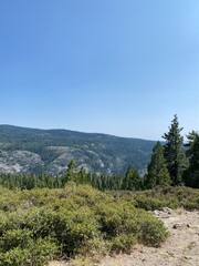 A breathtaking mountain vista with green forests and open skies, ideal for outdoor exploration