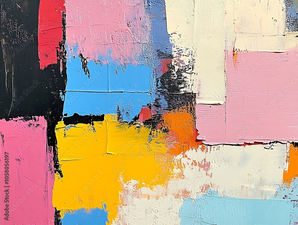 Poster Dynamic Abstract Oil Painting with Colorful Geometric Shapes and Bold Brush Strokes : Generative AI