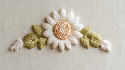 Elegant handmade floral embroidery design on neutral fabric