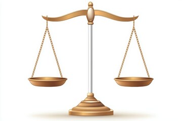 Gold scales of justice, symbolizing fairness and law, isolated on white background.