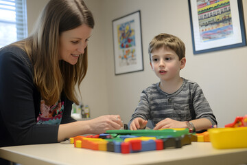 Fototapeta premium Teacher Engaging with Young Child in Creative Learning Activity