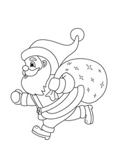 Cute Santa Claus christmas doodle coloring book page. Outline illustration.