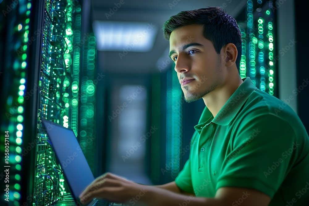 Poster Professional IT Technician Managing Critical Server Network in Data Center Facility : Generative AI