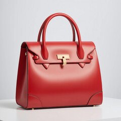 A sumptuous, high-fashion photograph featuring a luxurious, modern handbag as the centerpiece, crafted in a bold, vibrant red hue that exudes elegance, sophistication, and refinement.
