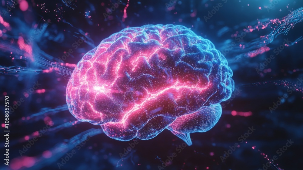 Leinwandbilder a vivid illustration of a human brain in pink and blue, featuring complex neural connections against