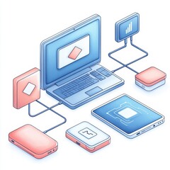 Modern devices connected to a laptop, showcasing digital connectivity and technology integration.