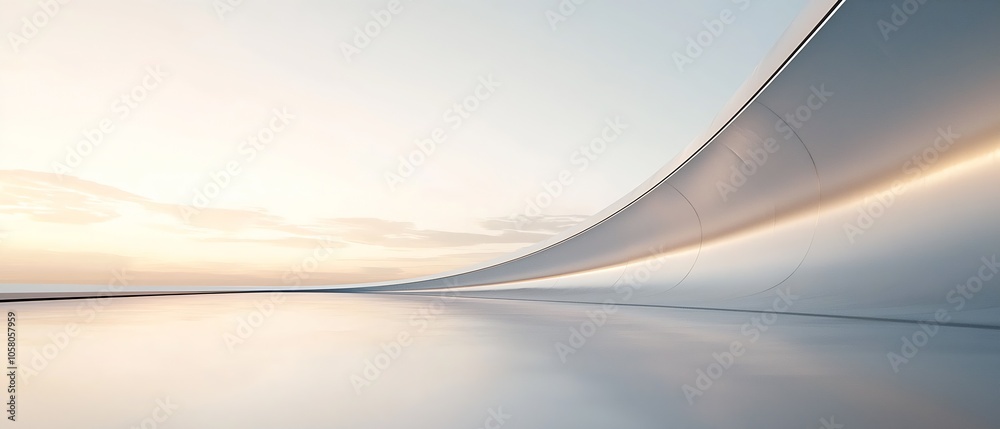 Poster Futuristic Architectural Design with Seamless Metallic Curves in a Minimalist Style : Generative AI