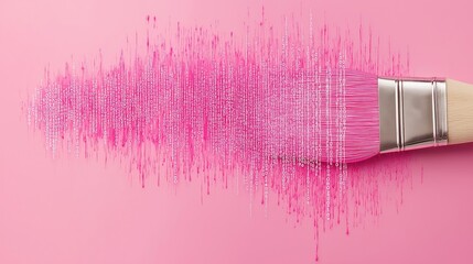 Creative Digital Art of Pink Paint Brush Blending with Binary Code on Pink Background, blend of creativity and technology. Artistic representation, showcasing a modern digital art concept.