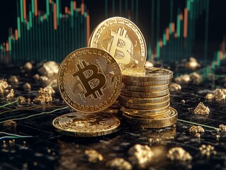 Gold Coins with Market Analysis Charts, showcasing the intricate details of currency alongside financial trends, highlighting economic insights and investment opportunities.