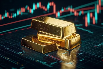 Golden investment opportunity highlighted on financial graph, emphasizing market trends, with a blurred background for clarity and emphasis on potential growth.