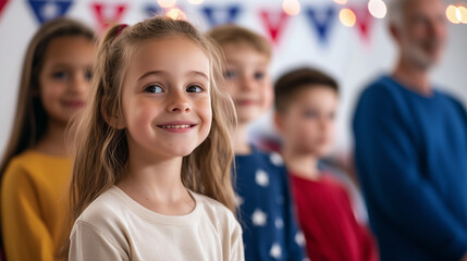 Fototapeta premium Young Family at Voting Booths with Soft Bokeh Effect