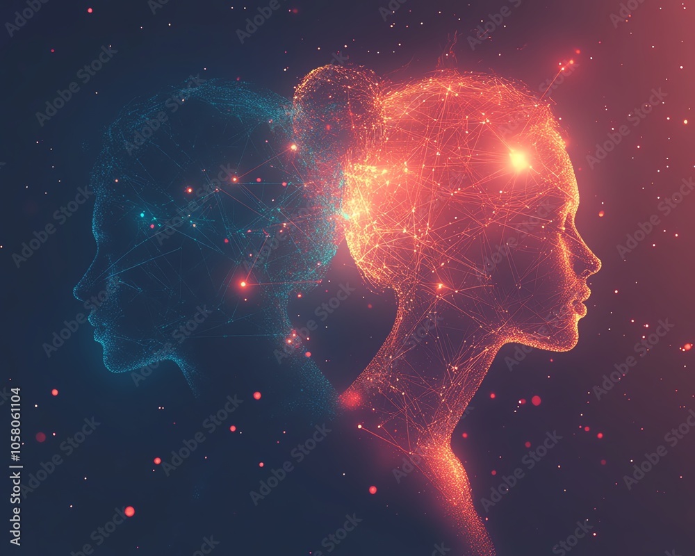 Leinwandbilder illustration of two stylized heads surrounded by glowing networks and aigenerated patterns, capturin