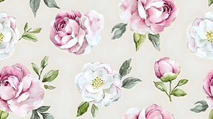 Soft Watercolor Camellias in Pink and White Hues