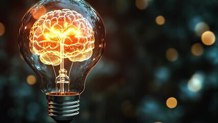 A glowing brain inside a light bulb represents the power of human thought