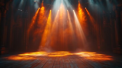 Dramatic theater scene enhanced by smoky air and warm lighting tones picture