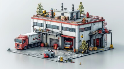 Fototapeta premium Industrial Warehouse - Isometric 3D Model