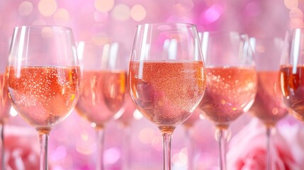 Party background with pink drink in glasses