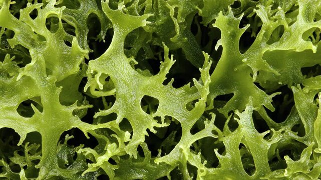 A close-up shot of fresh green seaweed