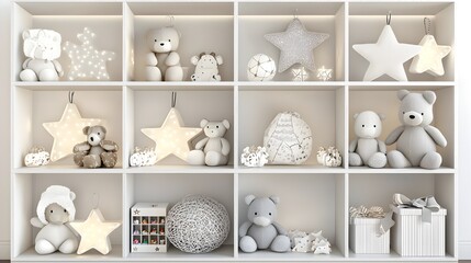 Christmas Themed Nursery Shelf Decor with Toys
