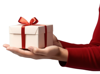 PNG White gift box hand red celebration.