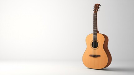 Naklejka premium A wooden acoustic guitar on a white background, with copy space. Generative ai