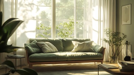 Cozy Modern Living Room with Neutral Tones, Stylish Decor, and Elegant Architecture- generative ai