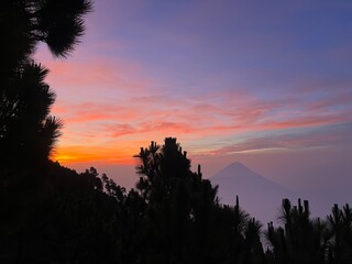 Sunrise view of volcano in Antigua, Guatemala