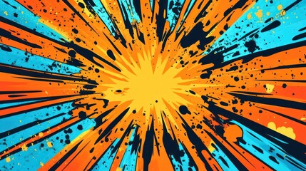 Abstract colorful background with a burst of energy and splatter paint effect.
