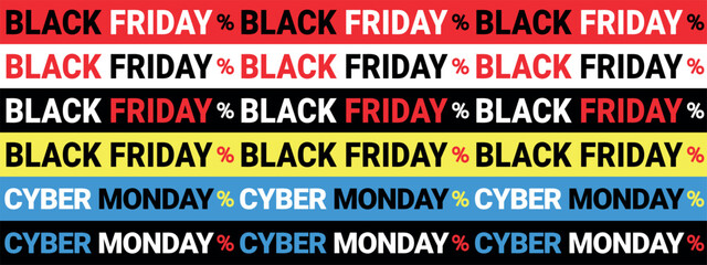 Black Friday and Cyber Monday washi tape set, collection of shopping ribbons, vector decorative elements