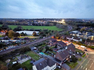 Naklejka premium Aerial view of Hitchin City of England UK During Night