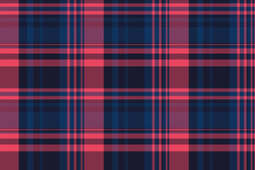 Custom seamless texture check, france vector background plaid. Apparel textile tartan fabric pattern in dark and red colors.