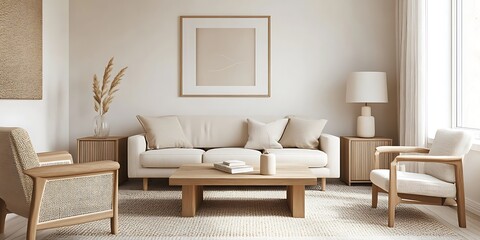 Cozy Modern Living Room with Neutral Tones, Stylish Decor, and Elegant Architecture- generative ai