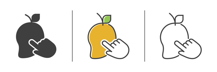 Vector of finger click cursor hand on mango fruits icon symbols.