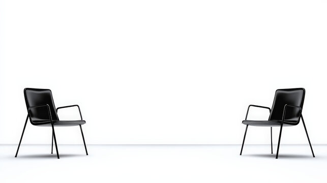 Minimalist black chairs facing each other in empty space, ideal for job interview or meeting. clean design emphasizes simplicity and professionalism